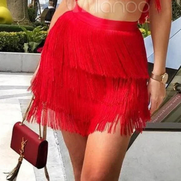 Meshki Red Fringe Crop Top Meshki Dresses Meshki Sexy Fringe Piece